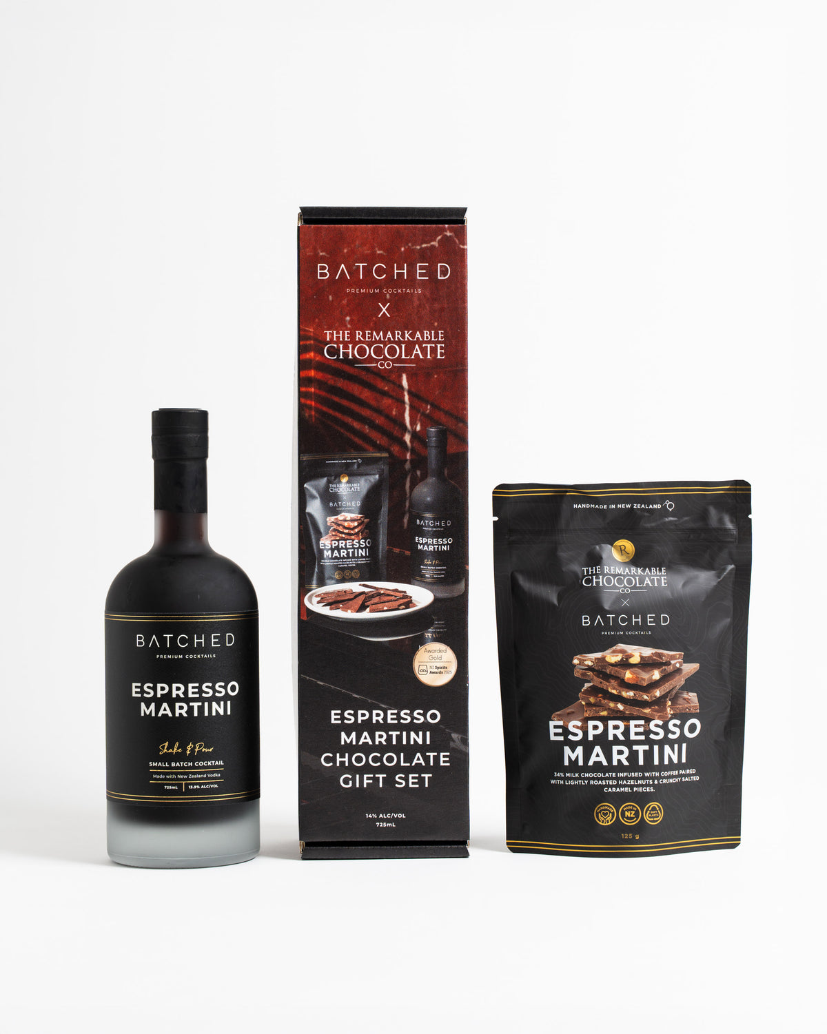BATCHED Espresso Martini 725ml X The Remarkable Chocolate Bark 125g Gift Set